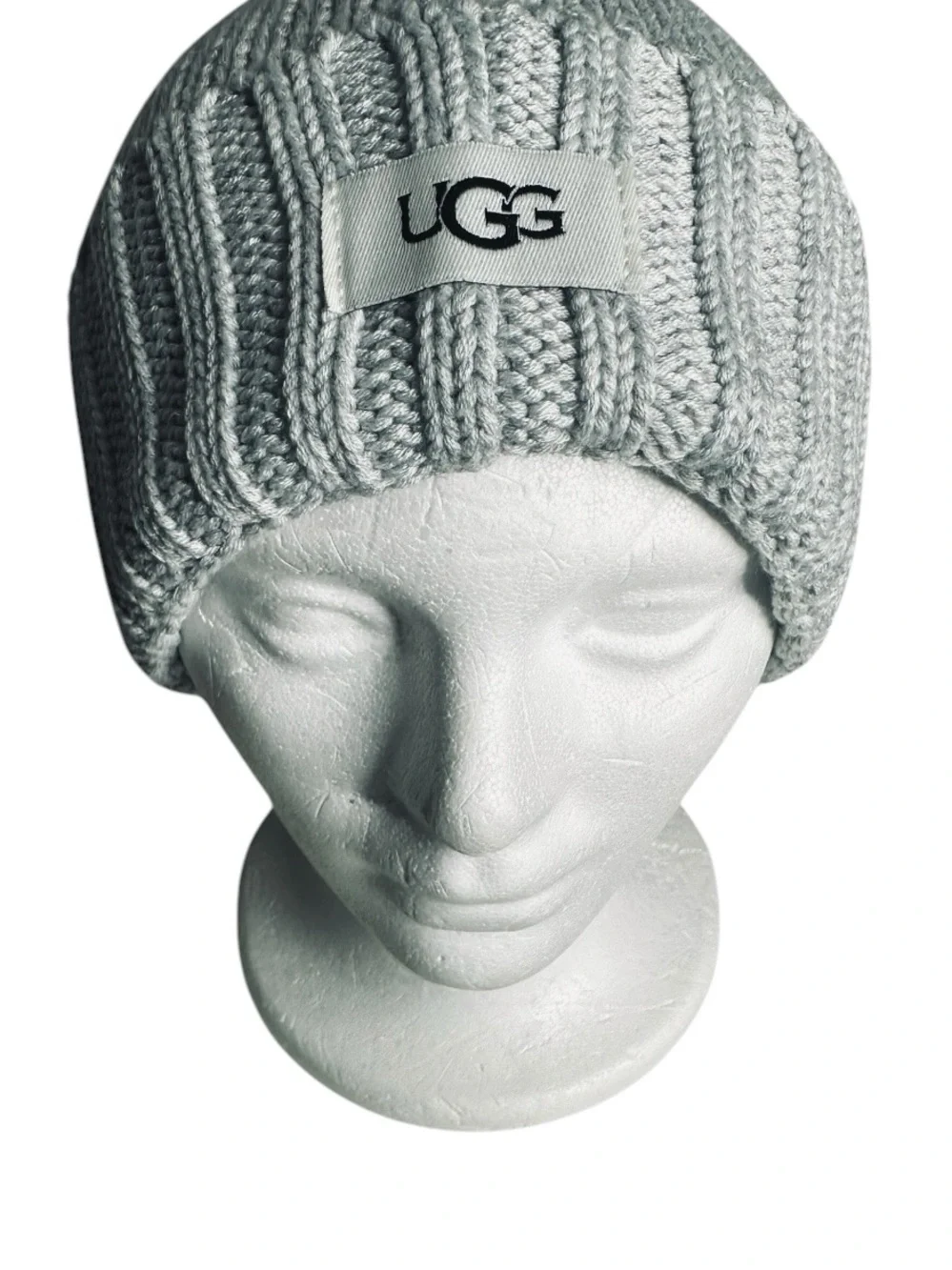 UGG Rib Cuff Hat Yarn Pom Knit Beanie Heather Gray Wool Blend One Size NWT